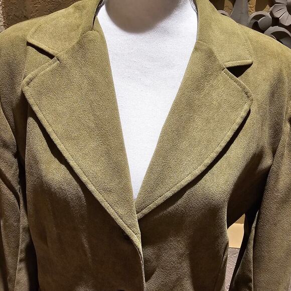 Studio 1 S14 Olive Green Faux Suede Blazer Minimalist Classic 90's Retro Vintage - Picture 5 of 12